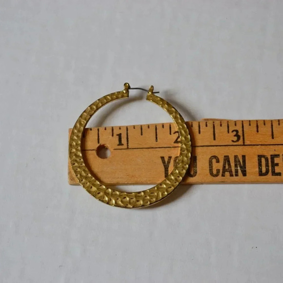 Goldtone Hammered  Metal Hoop Earrings - Picture 3 of 4